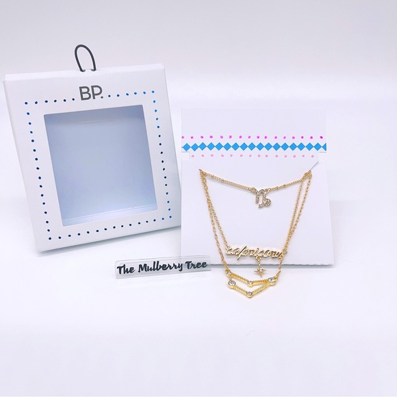 BP. Crystal Zodiac Triple Layer Pendant Necklace Capricorn Gold NIB - Picture 1 of 8